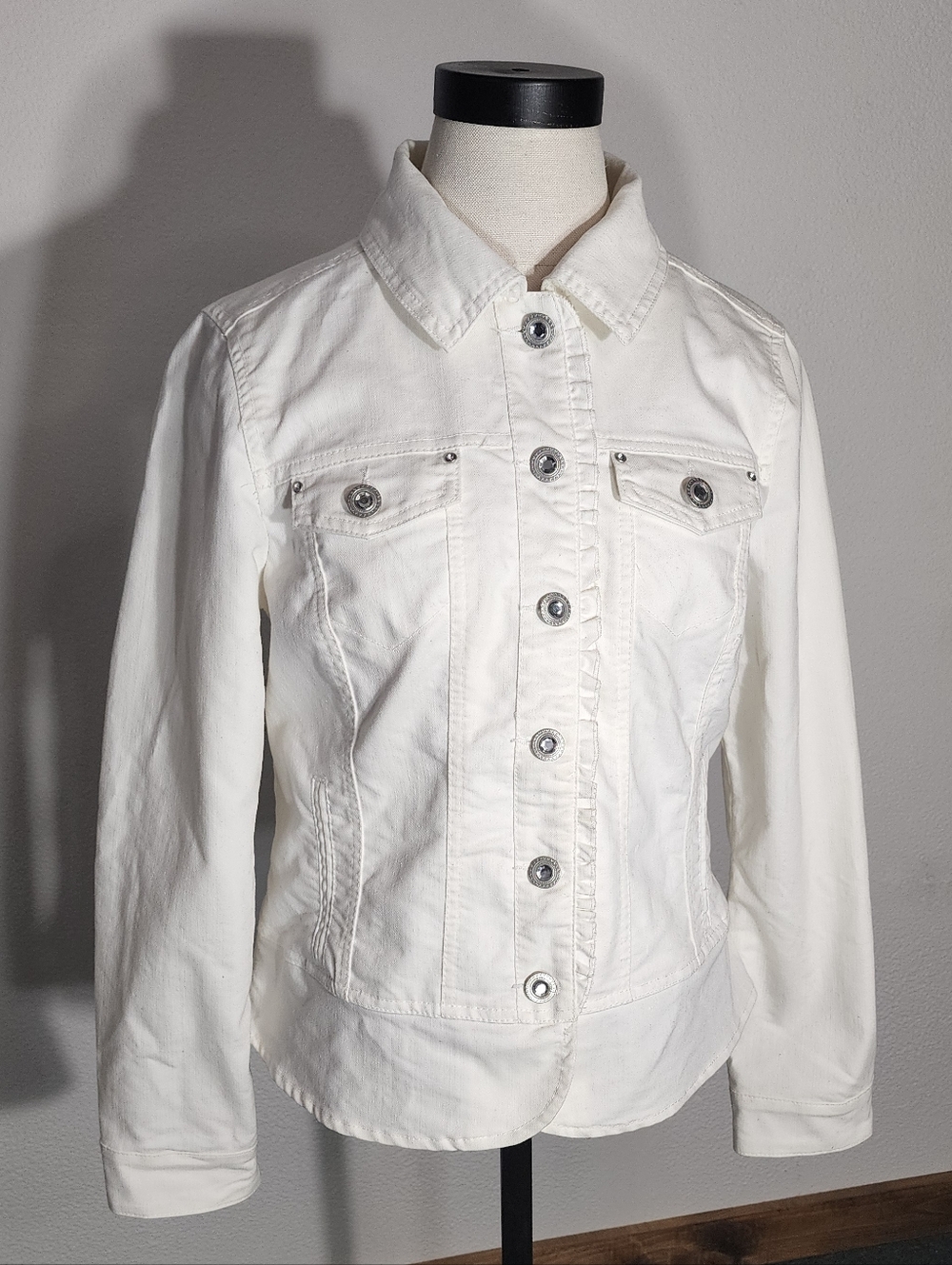 Christopher & Banks Jacket Denim Women's Button-Up Off-White Size M - Picture 3 of 14